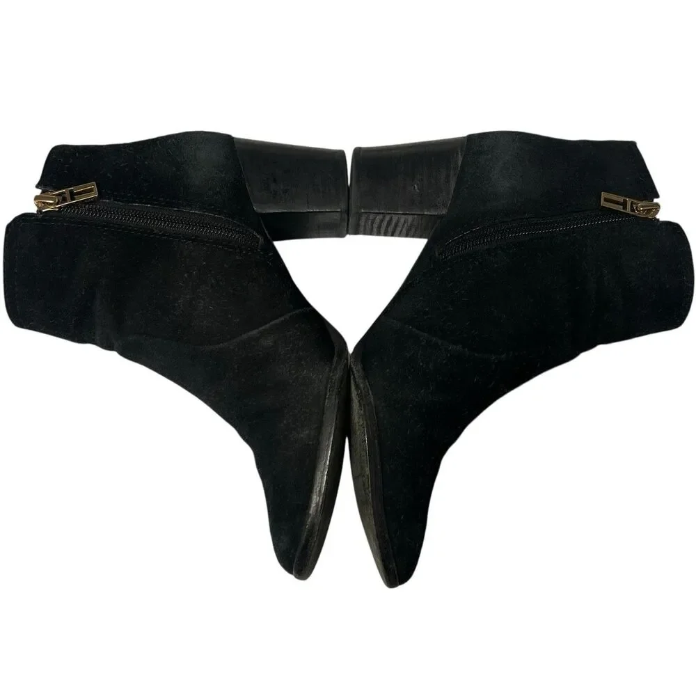 Tory Burch Sabe Ankle Boots Side Zip Black Suede Leather Booties Women’s Size 7